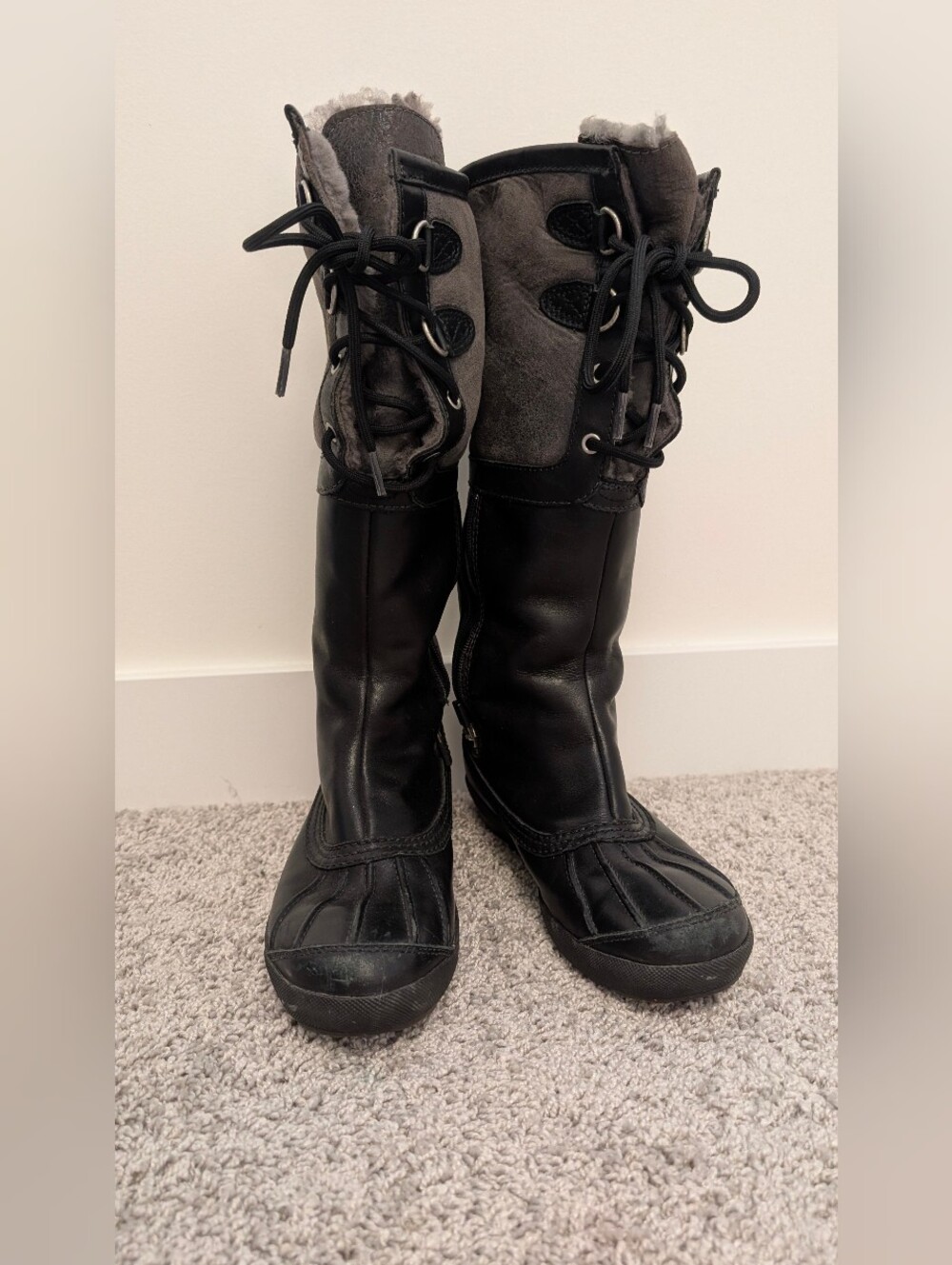 UGG Black Lace-Up Fur Winter Boots